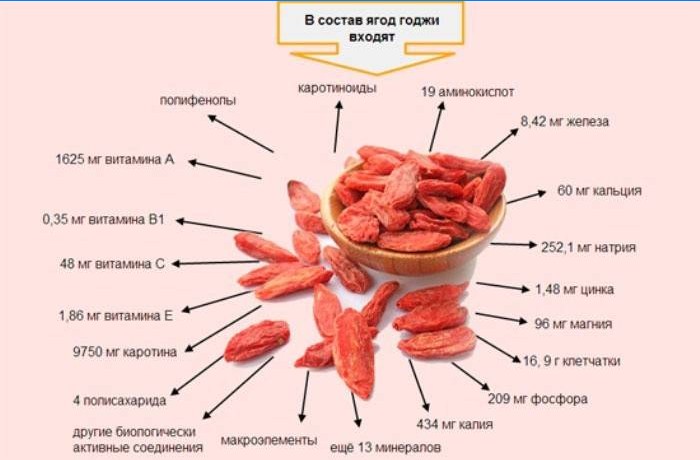 La composition des éléments utiles des baies de goji