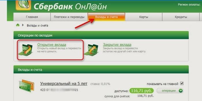 Comment ouvrir un dépôt sur le site Web de Sberbank en ligne