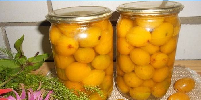 Pots de deux litres avec compote de prunes cerises