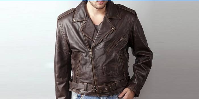 Veste motard en cuir marron pour homme First Classic