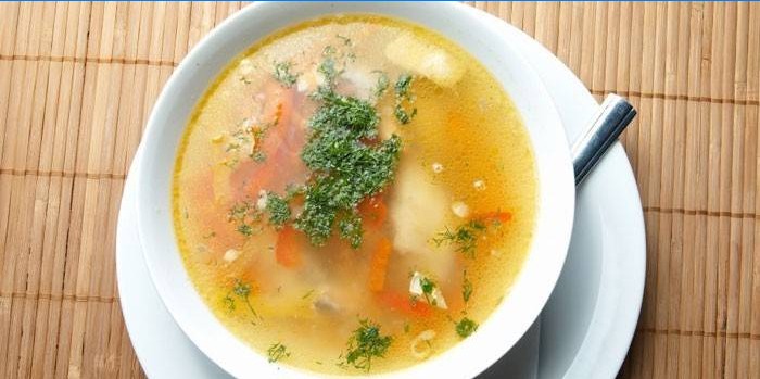 Assiette de soupe au poulet avec pommes de terre