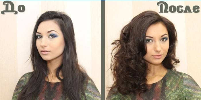 Photo d'une fille aux cheveux noirs avant et après tonification