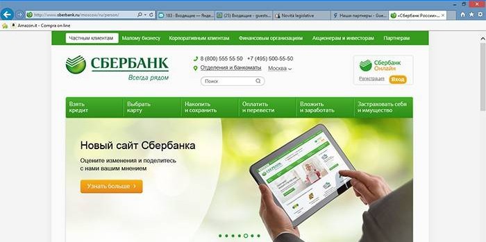 Ouvrir la page de Sberbank sur Internet