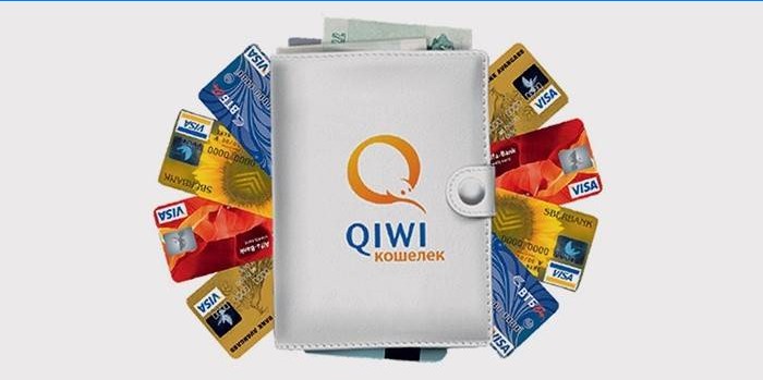 Portefeuille avec logo Qiwi et cartes en plastique