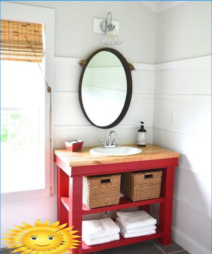 Dessous de verre et meubles de toilette faits maison dans la salle de bain