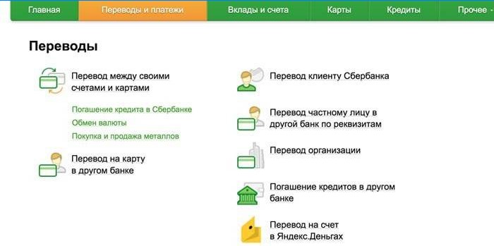 Transfert d'argent via Sberbank-Online