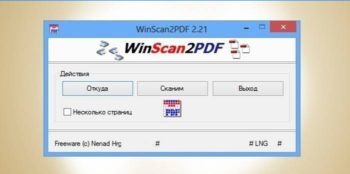 Fenêtre de l'utilitaire WinScan2PDF