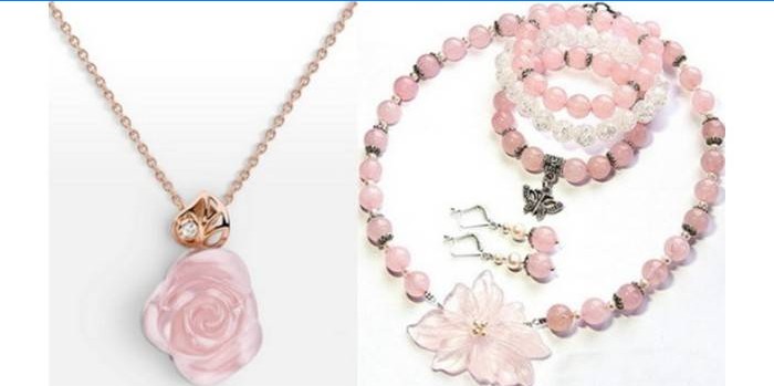 Bijoux en quartz rose exquis