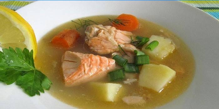Soupe de poisson à la truite dans une assiette