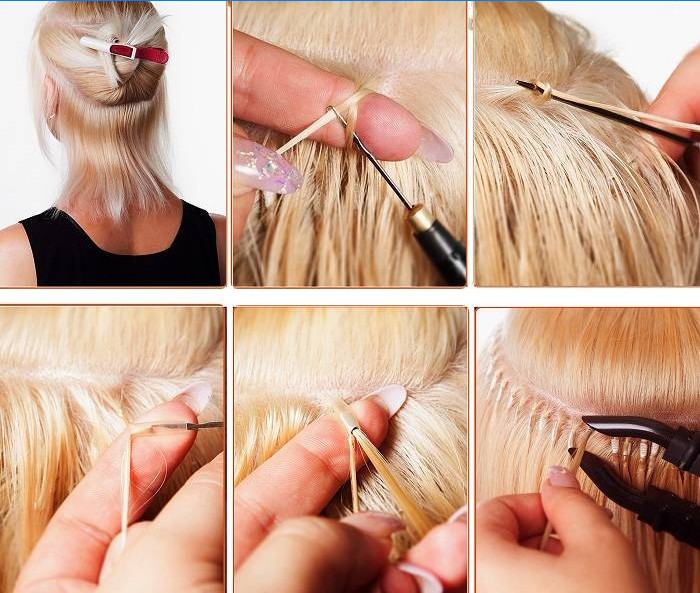 Extensions de cheveux sur doigt de gant