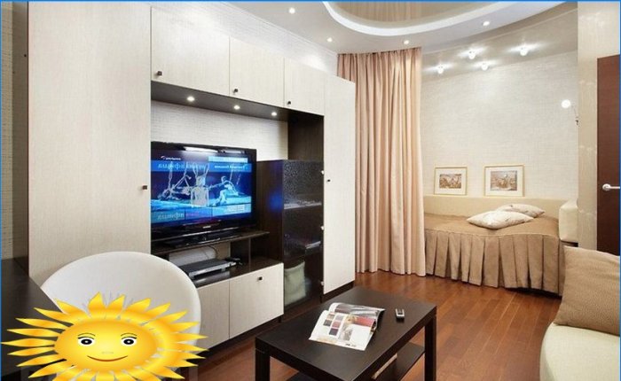 Zonage fonctionnel de l'espace avec des meubles dans un appartement d'une pièce