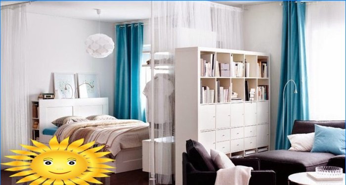 Zonage fonctionnel de l'espace avec des meubles dans un appartement d'une pièce