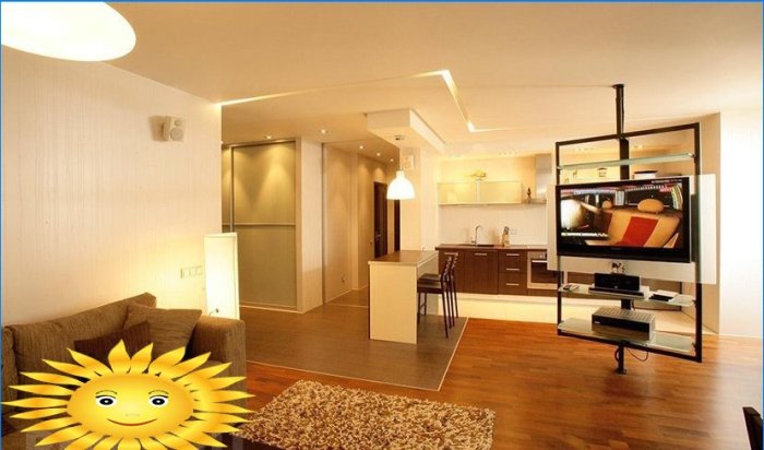 Zonage fonctionnel de l'espace avec des meubles dans un appartement d'une pièce