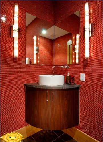 Salle de bain dans les tons rouges: sélection de photos