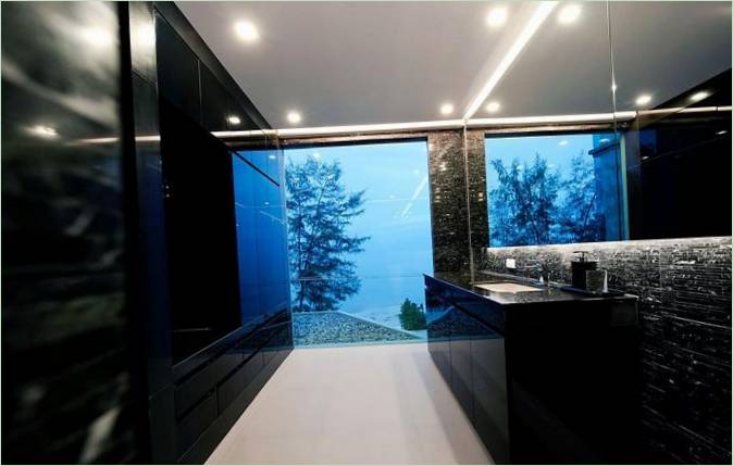 Salle de bains luxueuse aux couleurs sombres