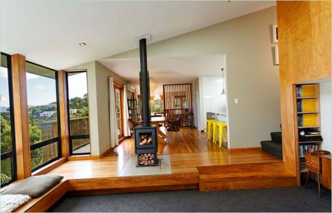 Intérieur en bois de la maison à York Bay par Paul Rolfe Architects, Nouvelle-Zélande