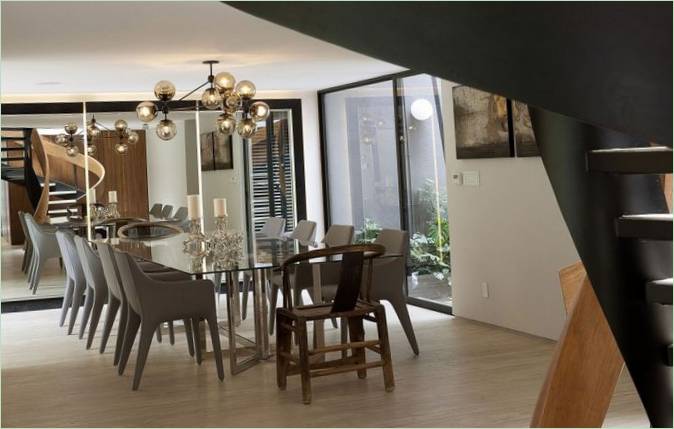 Salle à manger de la maison de campagne de luxe Casa Lomas II, au Mexique