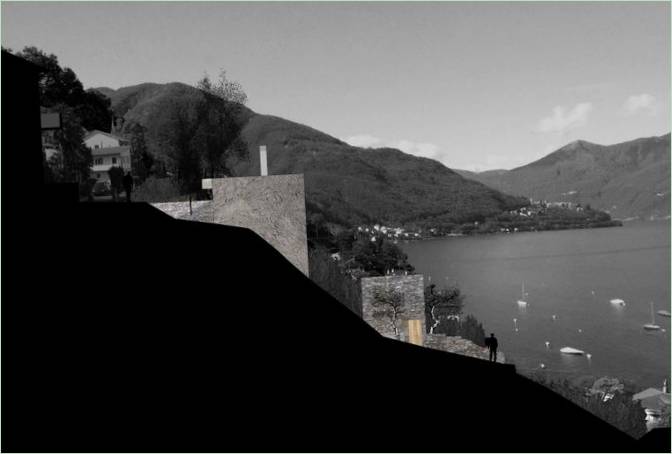 Vue panoramique d'une maison sur le lac Majeur par Wespi de Meuron, Ronzo, Sant'Abbondio, Suisse