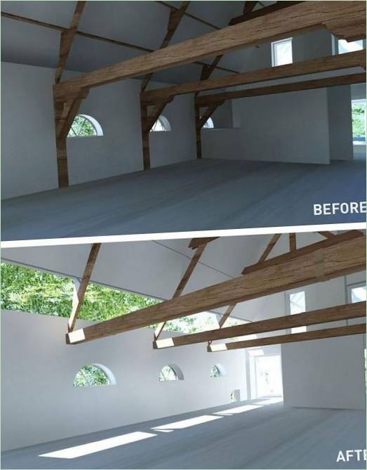 Les poutres au plafond - avant et après