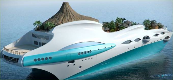 Une île futuriste en forme de bateau-maison