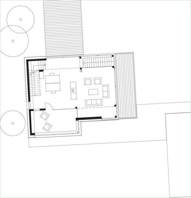 Maison avec façade en verre en Autriche : dessin schématique