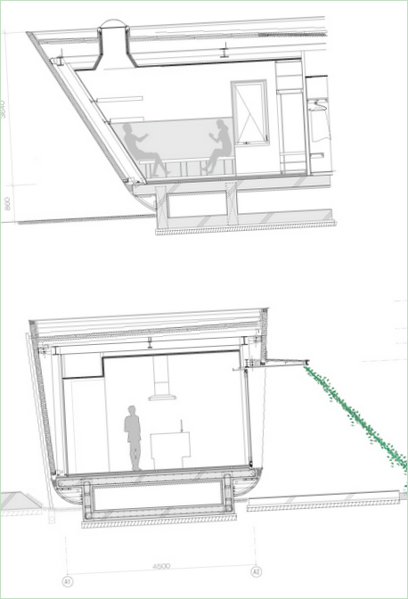 Schéma d'une cuisine et d'un mur d'habitation en coupe