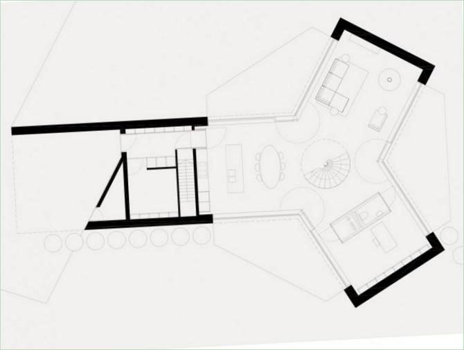 Villa Moerkensheide de Dieter De Vos Architecten - esquisse schématique du rez-de-chaussée