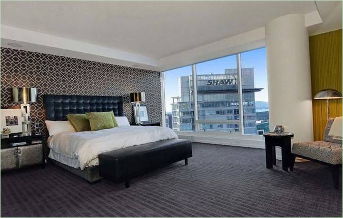 Aménagement intérieur de la chambre à coucher en gris