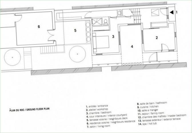La résidence Stacked House. Plan du sous-sol