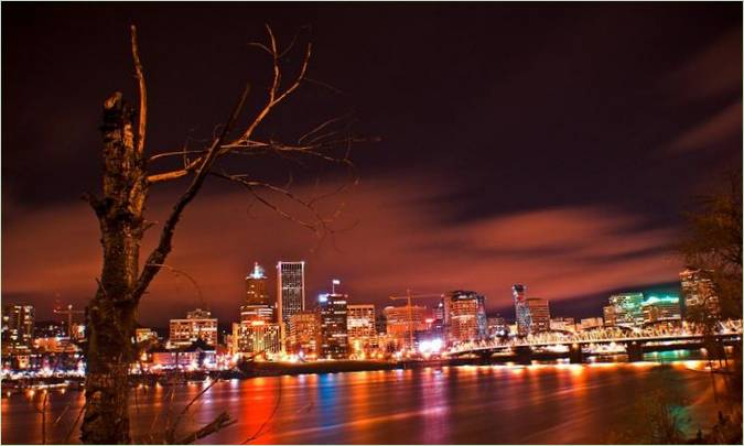 Une vue de la ville de Portland la nuit