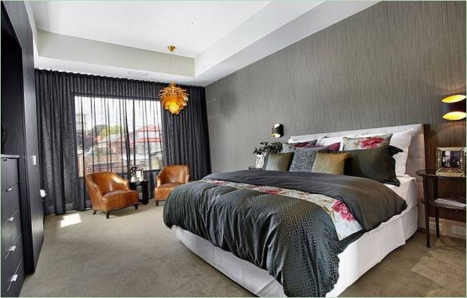 Intérieur de chambre à coucher gris