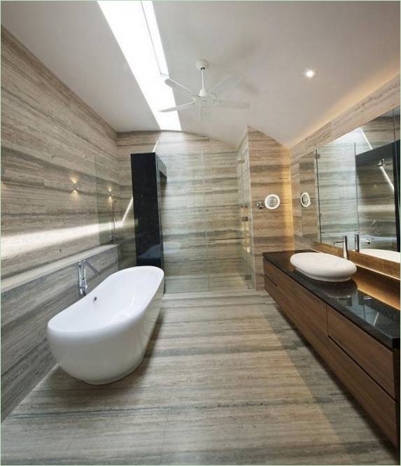 Détails de la décoration de la salle de bains : douche transparente