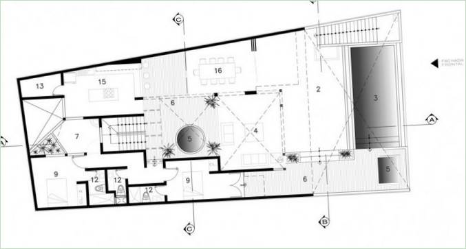 Croquis détaillé du plan du rez-de-chaussée de Cristal House