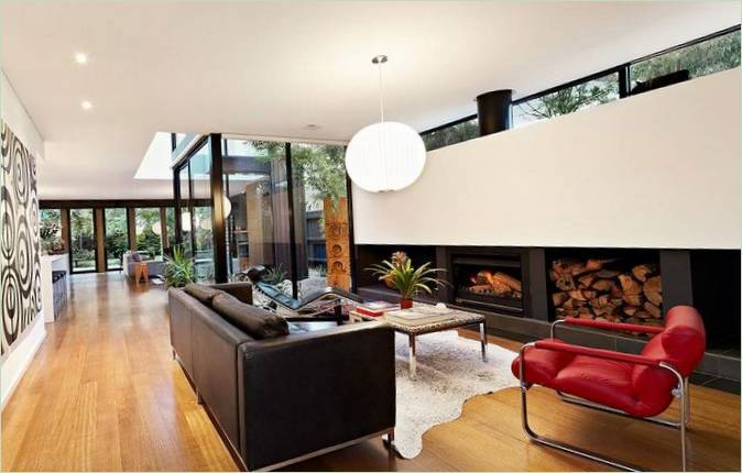Design intérieur d'un salon avec une cheminée