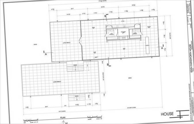 Plan de la maison de verre Fransworth