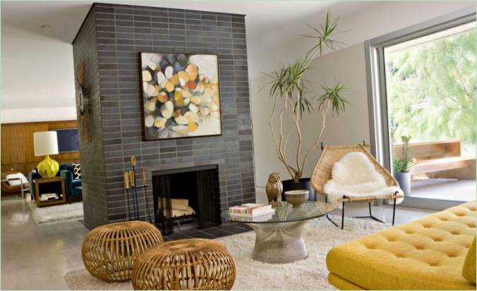 Décoration intérieure pour un salon avec une cheminée