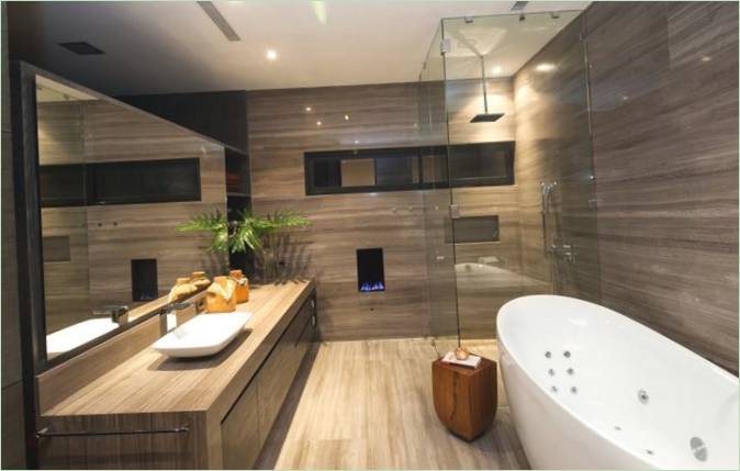 La salle de bain de la villa moderne Casa CH au Mexique