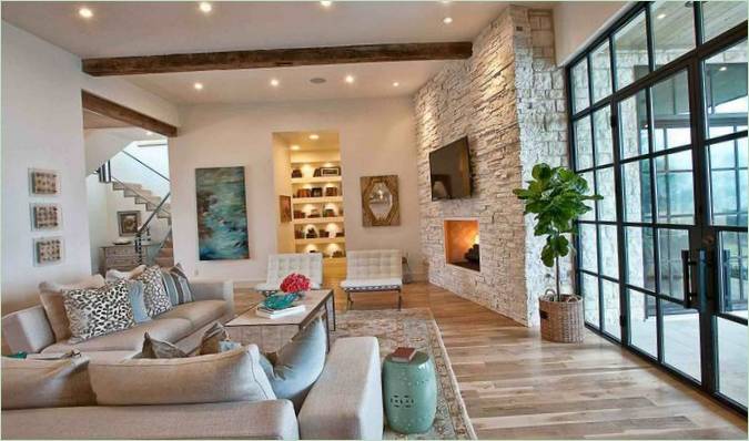 Salon moderne à la résidence Cat Mountain au Texas
