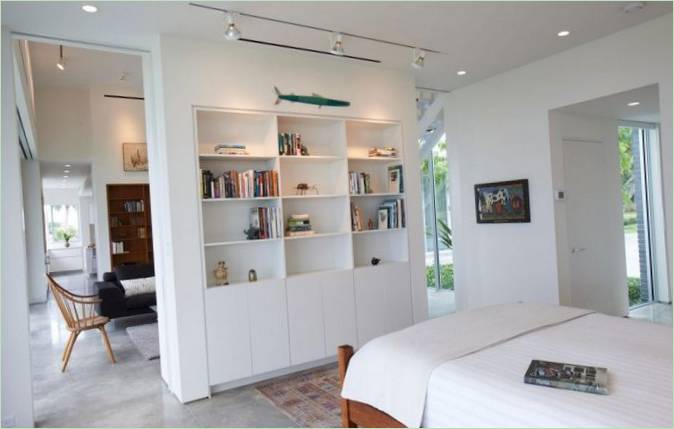 La chambre à coucher de la résidence de plage Barrier Island House aux États-Unis