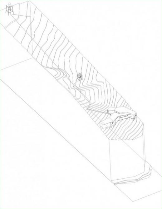 Un dessin de la maison en bord de mer House Tunquén par Branko Pavlovic & ; Pablo Lobos-Pedrals, Chili