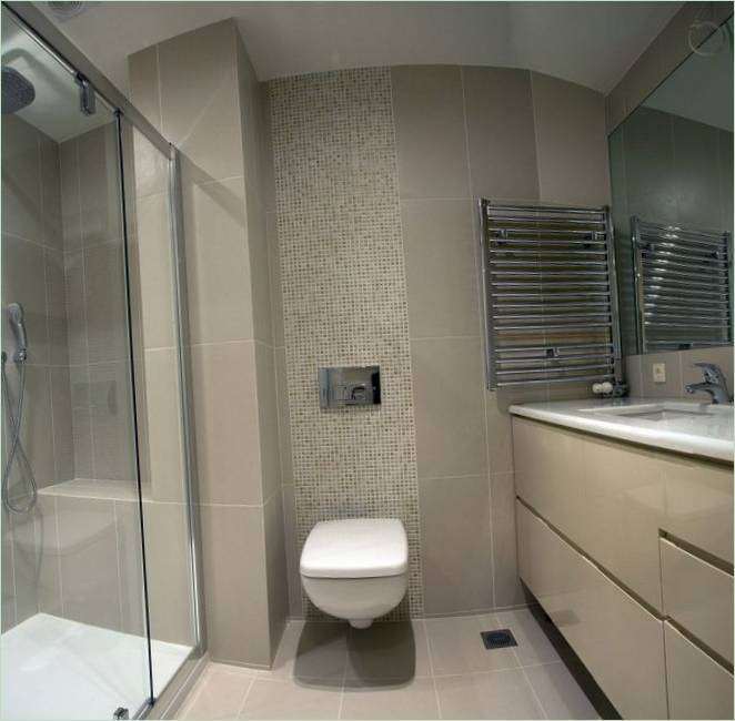 Salle de bain avec cabine de douche et cloison transparente