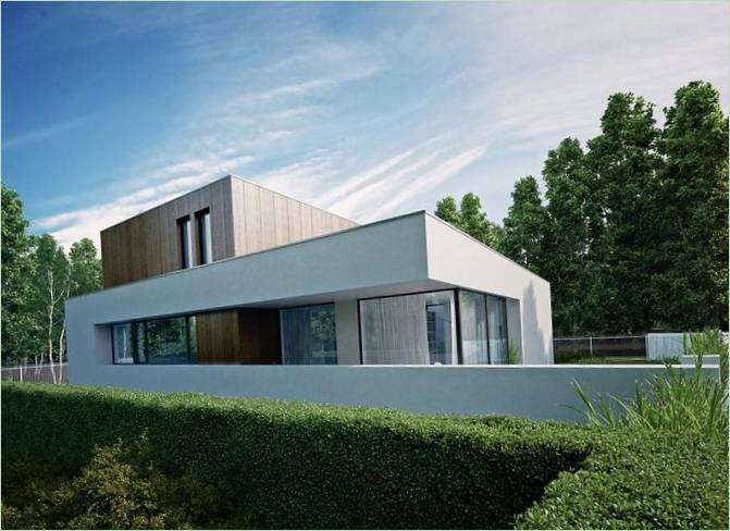 Façade de maison cubique en bois
