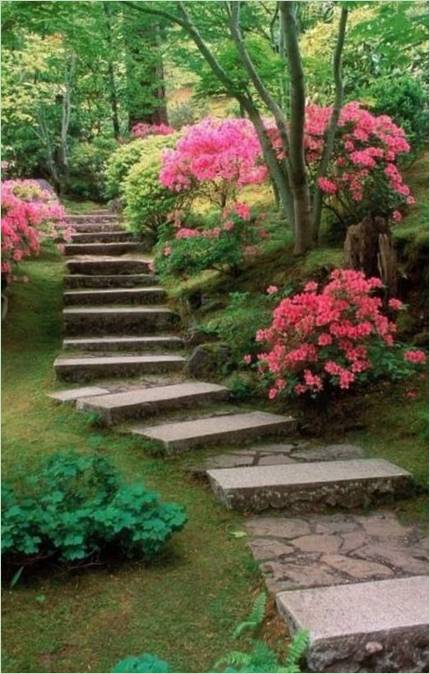 Un escalier en dalles dans le jardin