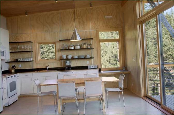 Cabane de la forêt de pins sur une colline