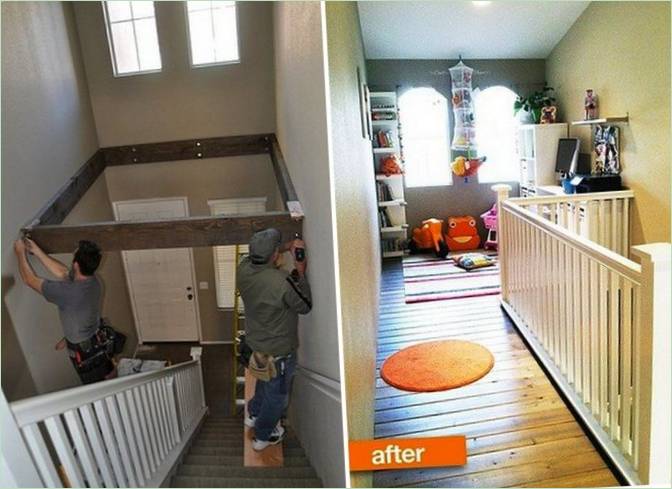 Espace de jeu organisé au-dessus de l'escalier