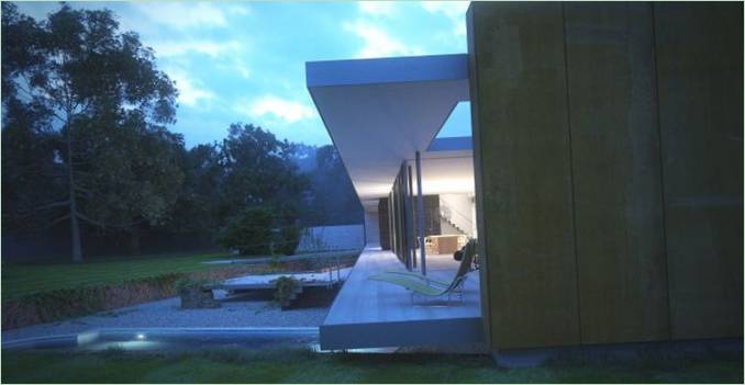 Lumières du soir sur la terrasse et la piscine Maison privée en Angleterre