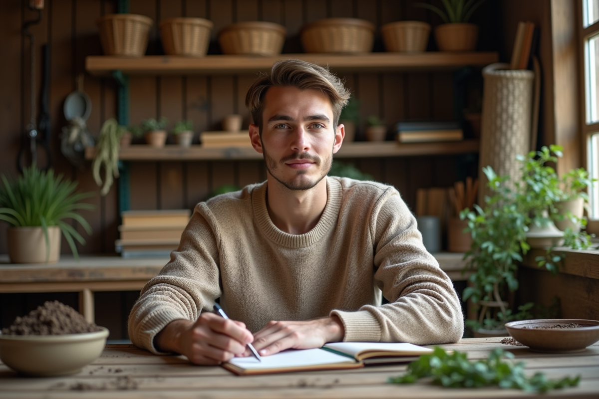 Jeune homme analyse des échantillons de sol à l