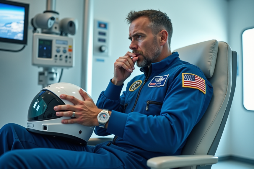 Astronaute en tenue dans une salle médicale stérile