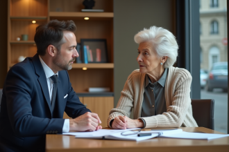 Femme senior consultante avec conseiller bancaire