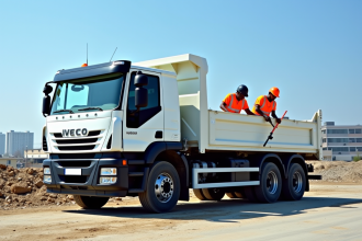 Camion Iveco 3,5 tonnes blanc sur un chantier urbain